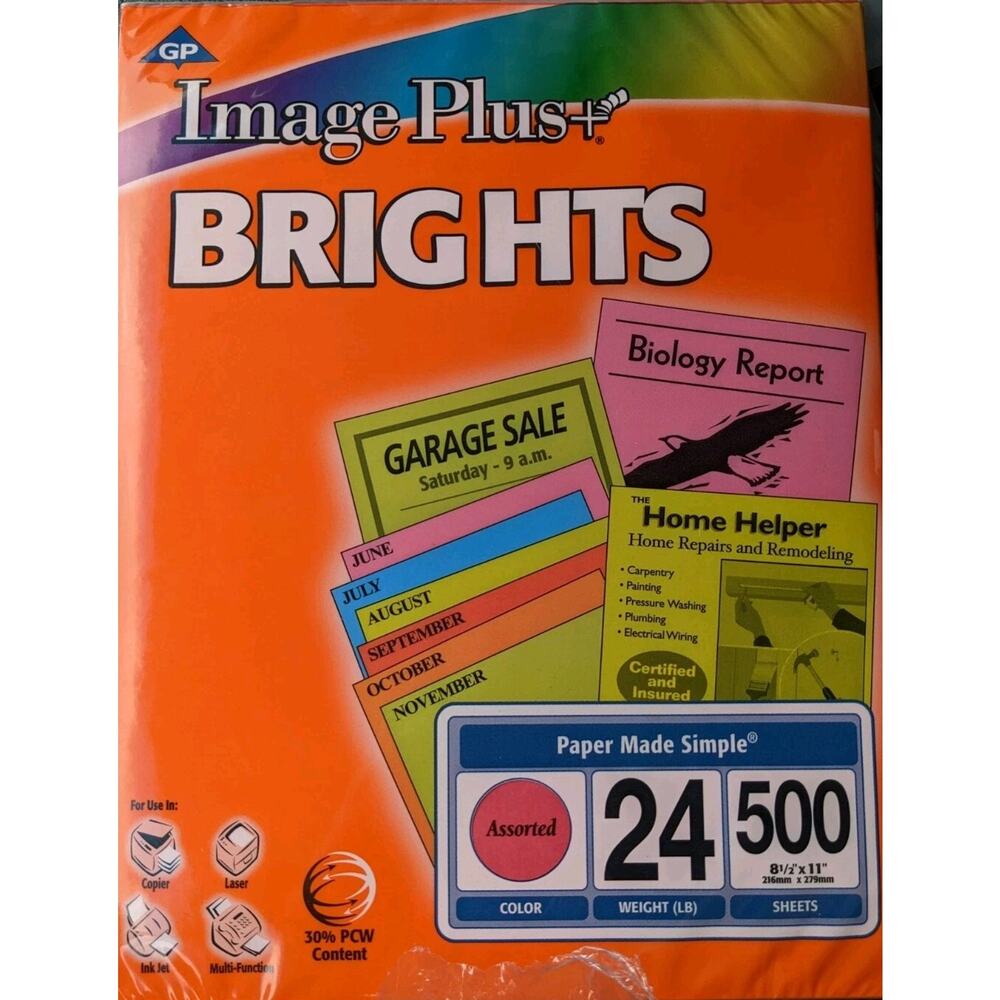 Brights Colored Paper, 8-1/2 x 11, Assortment, 500 Sheets 24 Lb Georgia Pacific